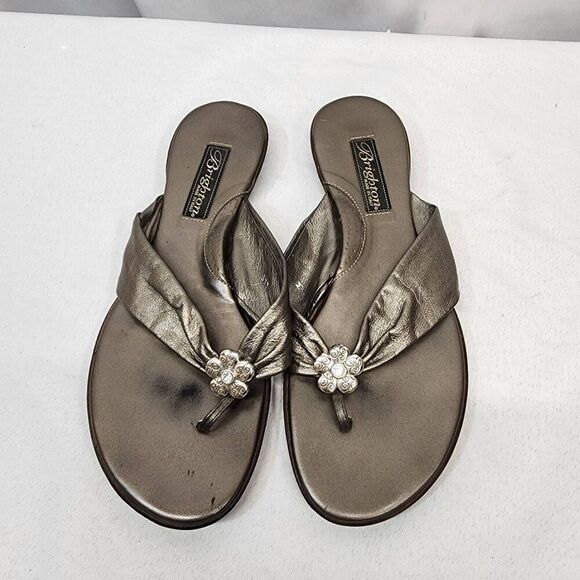 Brighton Party Metallic Grey Leather Flip Flop Slide  Sandal Size 8 - Picture 6 of 8
